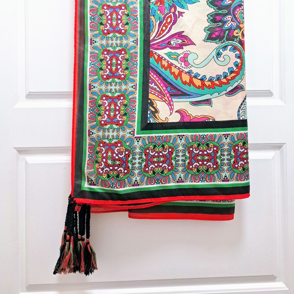 Johnny Was Silk Scarf with Tassels